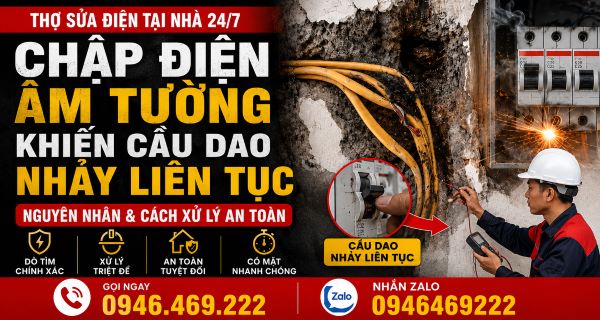 Chập điện âm tường khiến cầu dao nhảy liên tục, cần kiểm tra và xử lý sớm để hạn chế nguy cơ cháy nổ.