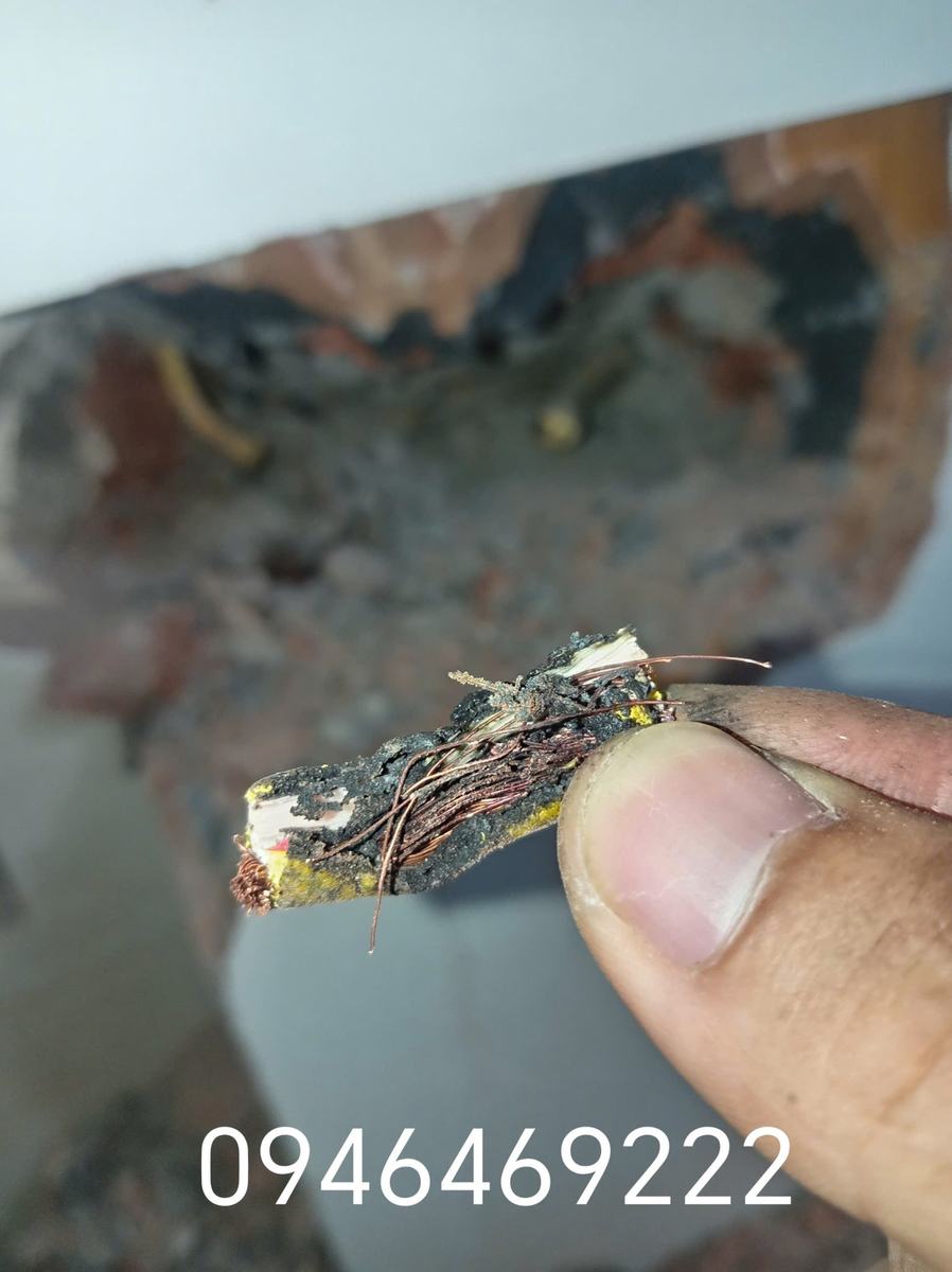 Cận cảnh lõi đồng lộ ra trên đoạn dây điện bị hư hỏng