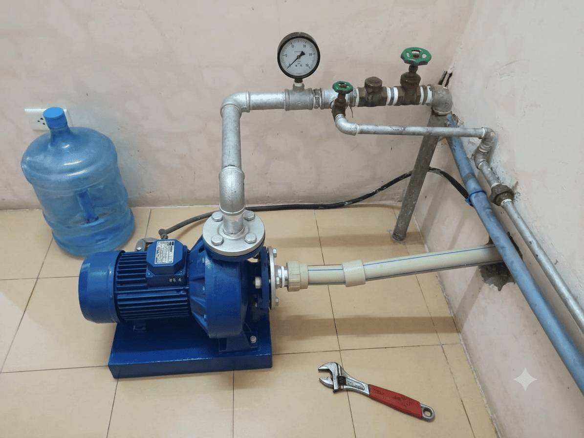 Kiểm tra áp lực máy bơm nước Hệ thống máy bơm nước có đồng hồ kiểm tra áp lực