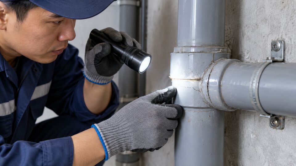 Kiểm tra ống PVC cũ trước khi thông cống Kiểm tra ống PVC cũ trước khi thông cống