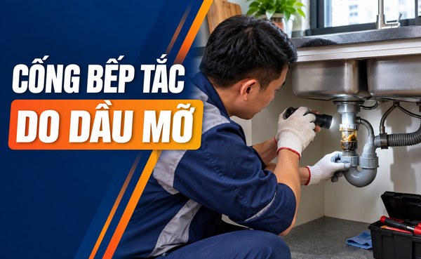 Thông tắc cống bếp do dầu mỡ tích tụ