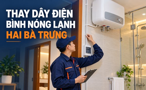 Minh họa thay dây cấp điện bình nóng lạnh Hai Bà Trưng